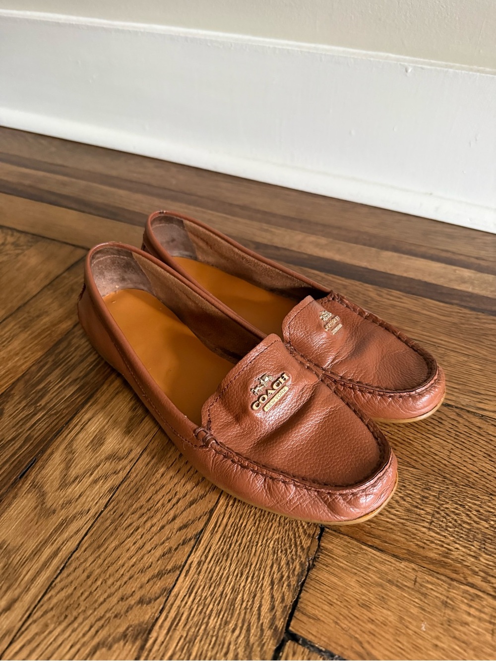 Coach Brown Leather Penny Loafers with Gold Plaque